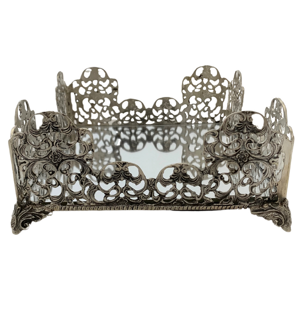 FINE 925 STERLING SILVER HANDMADE OPEN FLORAL LEAF ORNATE FLAT NAPKIN HOLDER