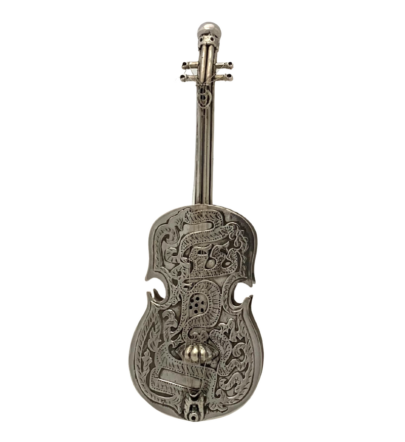 FINE 925 STERLING SILVER HANDMADE VIOLIN ORNATE SHINY SLEEK BESAMIM HOLDER