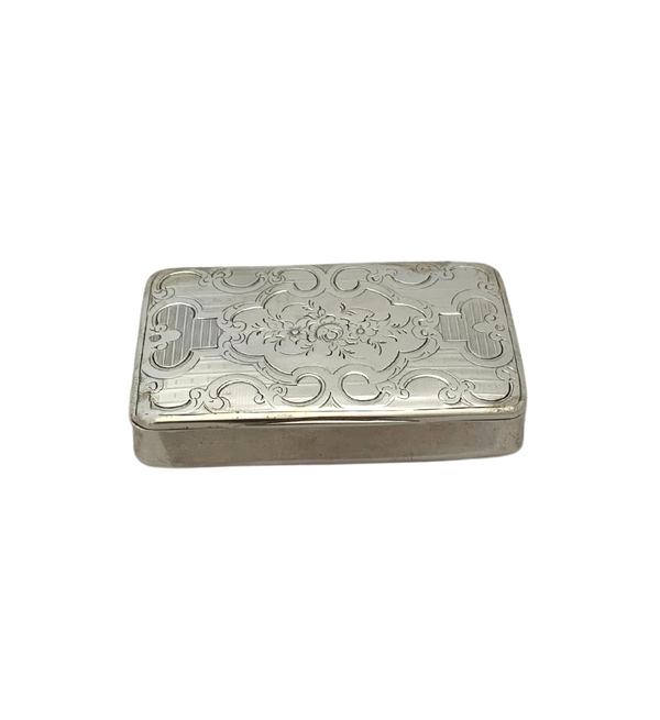 ANTIQUE 925 STERLING SILVER HANDMADE FLORAL SWIRL SHINY SLEEK SNUFF SPICE BOX