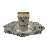 FINE 925 STERLING SILVER HANDMADE LEAF GRAPE CHASED SWIRL ORNATE CUP & TRAY