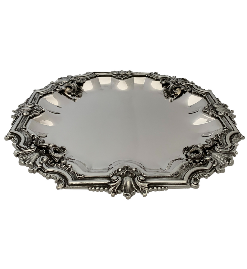 FINE ITALIAN 925 STERLING SILVER HANDMADE LEAF APPLIQUE ORNATE SHELL SQUARE TRAY