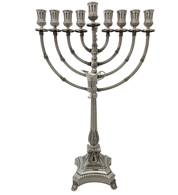 FINE 925 STERLING SILVER HANDMADE ELEGANT LEAF APPLIQUE ORNATE HANUKAH MENORAH