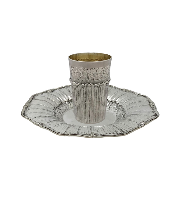 ITALY 925 STERLING SILVER HANDMADE CHASED SWIRL STRIATED MATTE SHINY CUP & TRAY