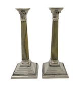 ANTIQUE THOMAS WOOLLEY BIRMINGHAM 925 STERLING SILVER & AGATE COLUMN CANDLESTICK