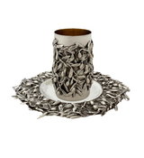 FINE ITALIAN 925 STERLING SILVER HANDMADE 3D OPEN OLIVE TREE LEAF CUP & TRAY