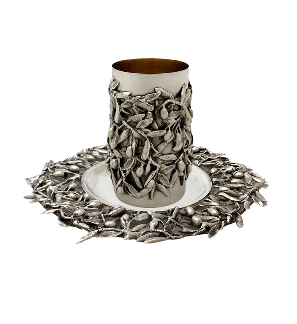 FINE ITALIAN 925 STERLING SILVER HANDMADE 3D OPEN OLIVE TREE LEAF CUP & TRAY