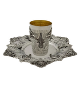 925 STERLING SILVER HANDMADE LEAF ORNATE CHASED SWIRL MATTE SHINY CUP & TRAY