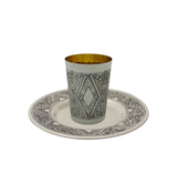 FINE 925 STERLING SILVER HANDMADE CHASED SWIRL MATTE & SHINY ORNATE CUP & TRAY