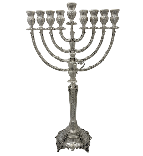 FINE 925 STERLING SILVER HANDMADE LEAF CHASED SWIRL MATTE SHINY CHANUKAH MENORAH