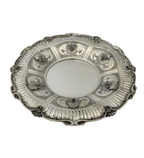 925 STERLING SILVER HANDMADE SWIRL LEAF APPLIQUE ORNATE MATTE SHINY ROUND TRAY