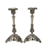 ANTIQUE CONTINENTAL 925 STERLING SILVER HANDMADE FLORAL REPOUSSE CANDLESTICKS