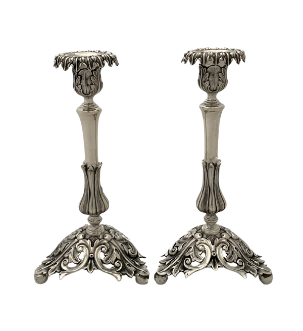 ANTIQUE CONTINENTAL 925 STERLING SILVER HANDMADE FLORAL REPOUSSE CANDLESTICKS