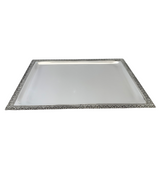 ITALIAN 925 STERLING SILVER HANDMADE SHELL LACE ORNATE RECTANGLE SERVING TRAY