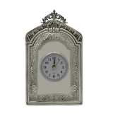 925 STERLING SILVER HANDMADE CHASED ORNATE LEAF MATTE & SHINY QUARTZ TABLE CLOCK