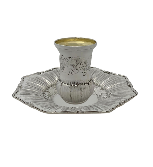 ITALY 925 STERLING SILVER HANDMADE CHASED SWIRL STRIATED MATTE SHINY CUP & TRAY