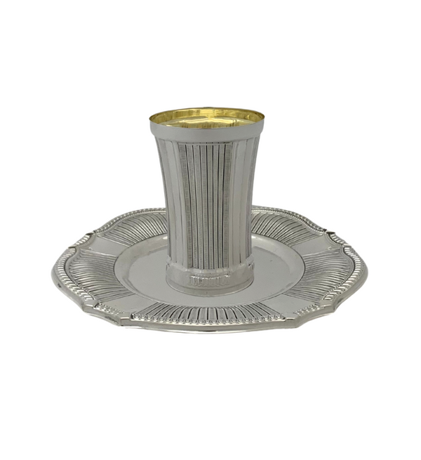 FINE 925 STERLING SILVER HANDMADE MODERN STRIATED SHINY & SLEEK CUP & TRAY