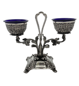 ITALIAN 925 STERLING SILVER HANDMADE LEAF APPLIQUE ORNATE DOUBLE SALT HOLDER