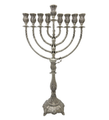 925 STERLING SILVER HANDMADE CHASED LEAF ORNATE MATTE & SHINY CHANUKAH MENORAH