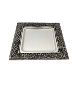 FINE ITALIAN 925 STERLING SILVER HANDMADE HEAVY FLORAL LACE ORNATE SQUARE TRAY