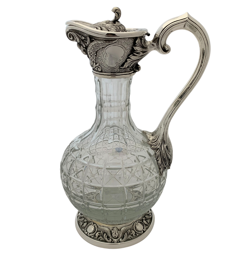 FINE TOPAZIO 925 STERLING SILVER & CRYSTAL HANDMADE CHASED ORNATE PITCHER