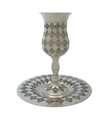 LARGE 925 STERLING SILVER HANDMADE DIAMOND CUT SLEEK PASSOVER ELIYAHU CUP & TRAY