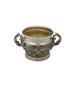 FINE 925 STERLING SILVER HANDMADE LEAF APPLIQUE ORNATE MATTE & SHINY SALT HOLDER