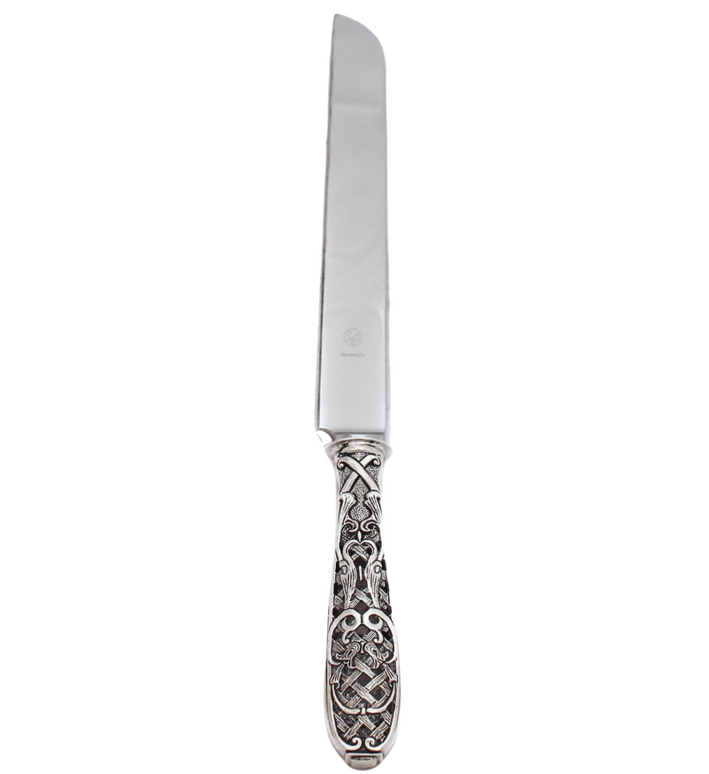 ITALIAN 925 STERLING SILVER HANDMADE ORNATE CHASED SWIRL CUT OUT BREAD KNIFE