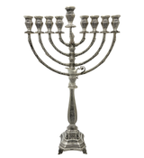 LARGE 925 STERLING SILVER HANDMADE CHASED LEAF APPLIQUE MATTE & SHINY MENORAH