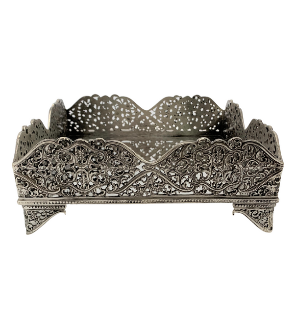 FINE ITALY 925 STERLING SILVER HANDMADE FLORAL LACE ORNATE FLAT NAPKIN HOLDER