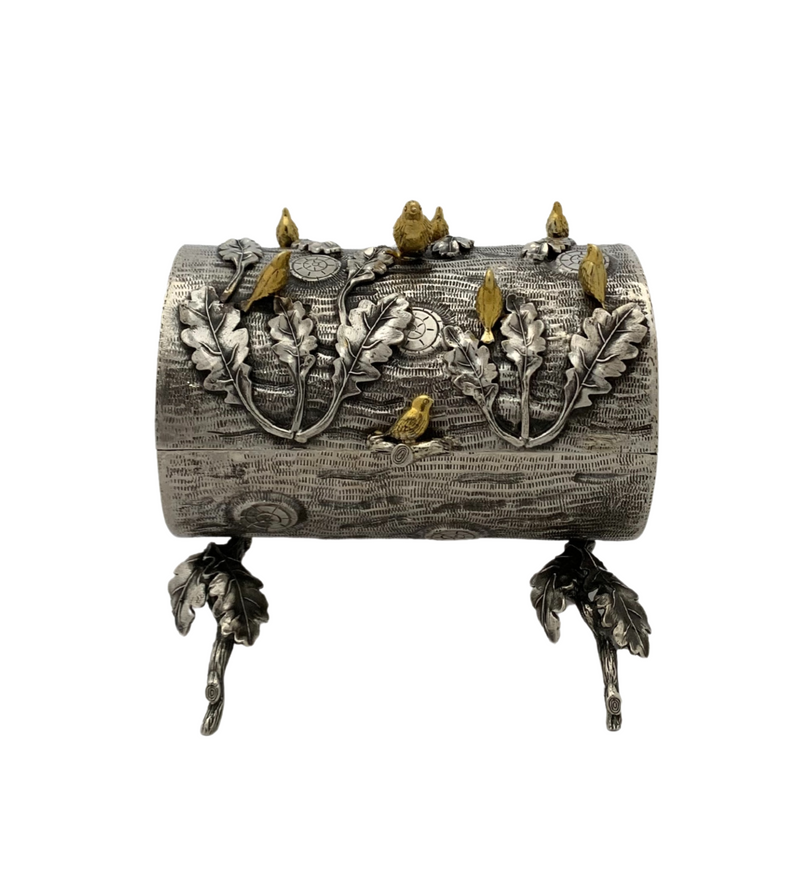 925 STERLING SILVER & GILDED HANDMADE MULTI BIRD LEAF TREE APPLIQUE ESROG BOX
