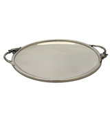 ANTIQUE DURHAM 925 STERLING SILVER HANDMADE FLORAL LEAF ROUND TWO-HANDLE PLATTER