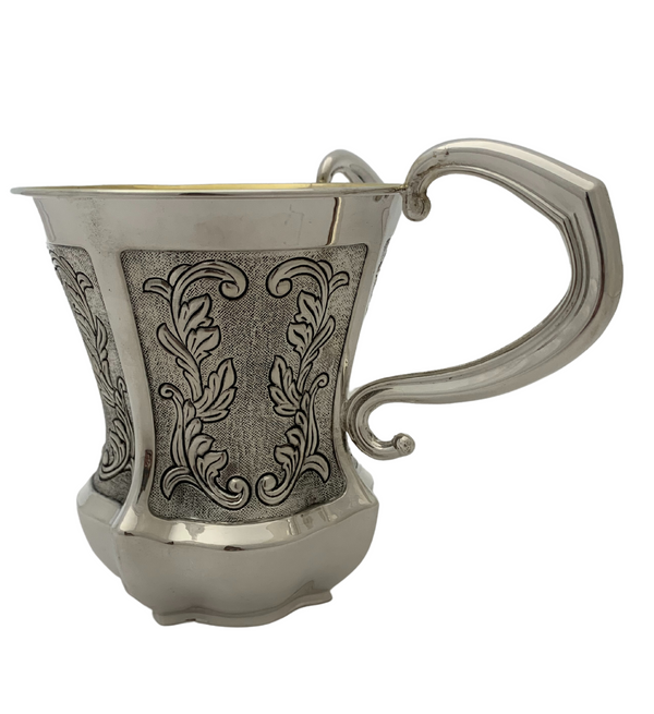 FINE 925 STERLING SILVER & GILDED HANDMADE CHASED MATTE & SHINY SLEEK WASH CUP