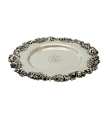 ANTIQUE 925 STERLING SILVER HANDMADE MONOGRAM FLORAL ORNATE ROUND DISH PLATE