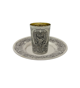 FINE 925 STERLING SILVER HANDMADE FLORAL CHASED ORNATE MATTE & SHINY CUP & TRAY