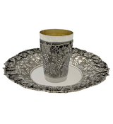 FINE ITALIAN 925 STERLING SILVER HANDMADE MULTI LEAF GRAPE ORNATE CUP & TRAY