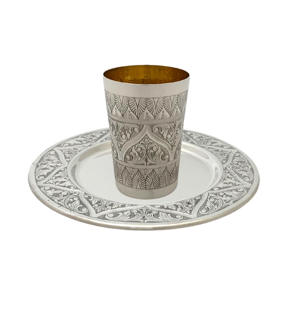 FINE ITALIAN 925 STERLING SILVER HANDMADE INTRICATE SWIRL PATTERN CUP & TRAY