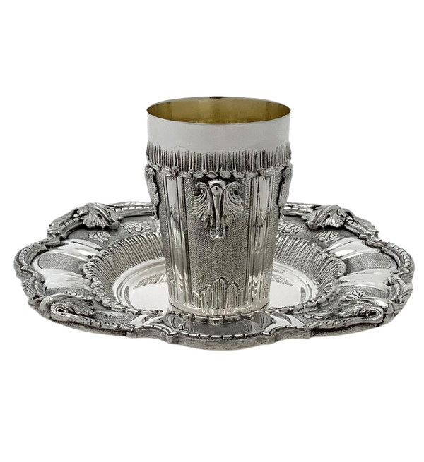 FINE ITALY 925 STERLING SILVER HANDMADE LEAF APPLIQUE MATTE & SHINY CUP & TRAY