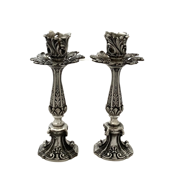FINE ITALIAN 925 STERLING SILVER HANDMADE HEAVY ORNATE LEAF SHELL CANDLESTICKS