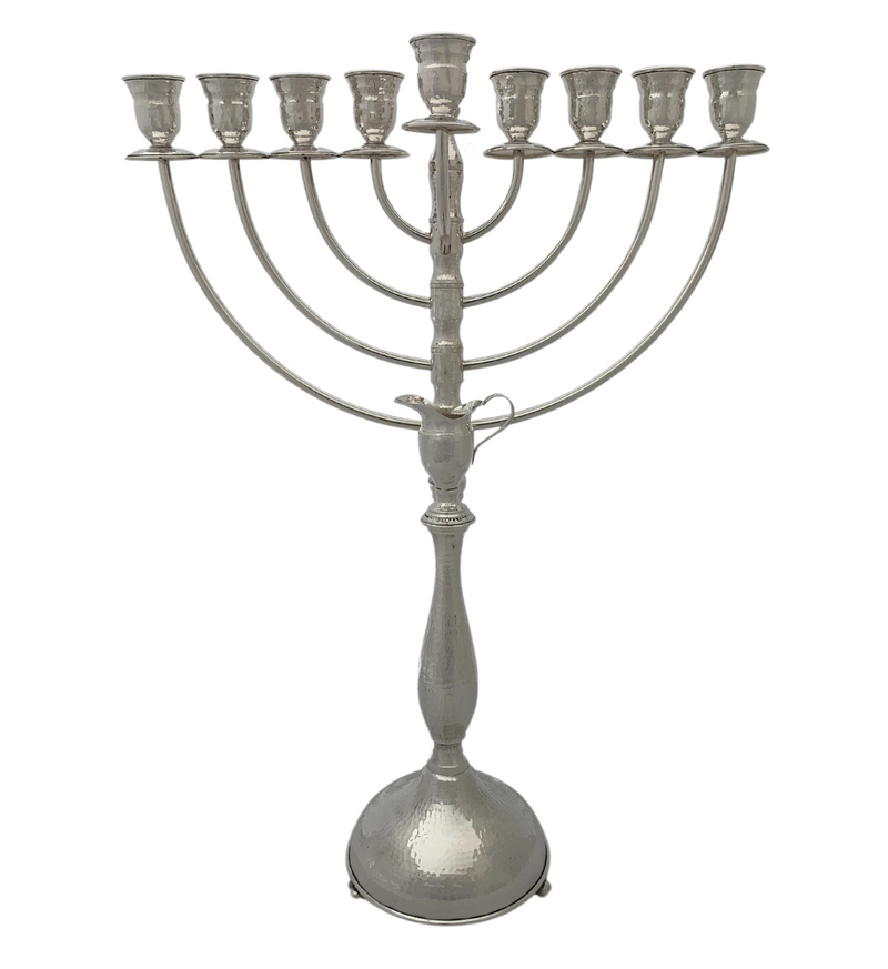 ITALIAN 925 STERLING SILVER HANDMADE MODERN HAMMERED & SHINY SLEEK ROUND MENORAH