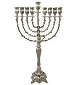 FINE 925 STERLING SILVER HANDMADE LEAF CHASED SWIRL MATTE SHINY CHANUKAH MENORAH