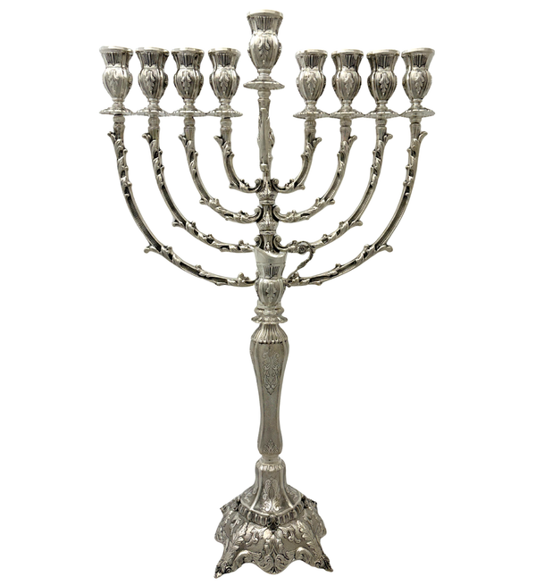 FINE 925 STERLING SILVER HANDMADE LEAF CHASED SWIRL MATTE SHINY CHANUKAH MENORAH