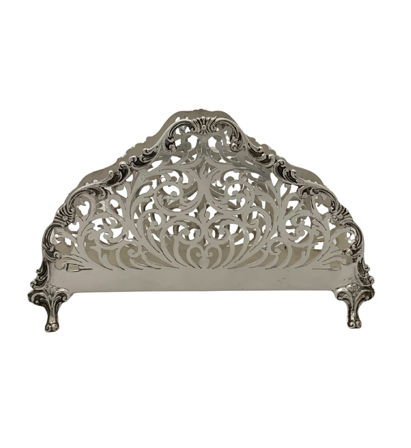 FINE 925 STERLING SILVER HANDMADE CUT OUT CHASED LEAF SWIRL ORNATE NAPKIN HOLDER