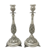 FINE 925 STERLING SILVER HANDMADE DIAMOND CUT SLEEK ORNATE ROUND CANDLESTICKS