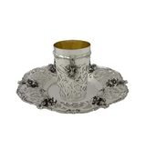 FINE 925 STERLING SILVER HANDMADE FLUTED OPEN SWIRL FLORAL APPLIQUE CUP & TRAY