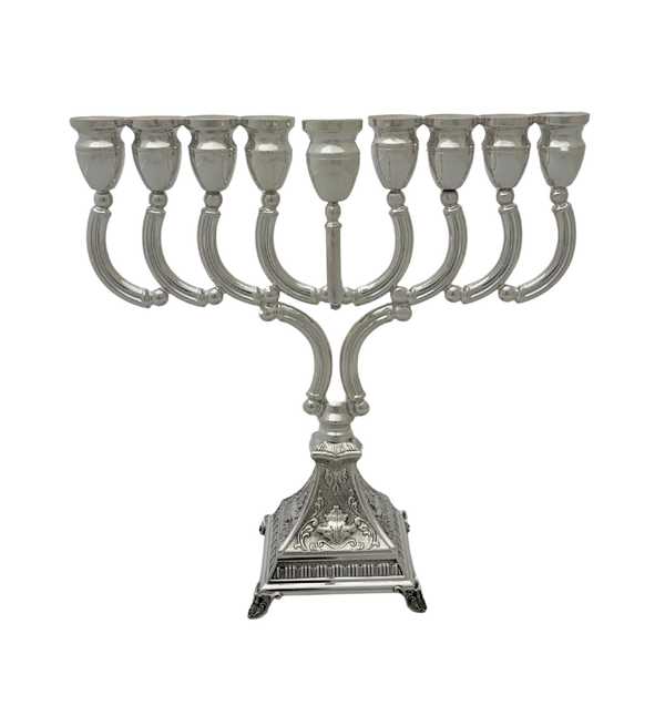 FINE 925 STERLING SILVER HANDMADE CHASED ORNATE MATTE & SHINY CHANUKAH MENORAH