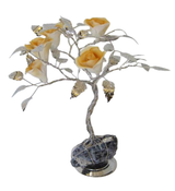 ITALIAN SILVER PLATED & ORANGE PORCELAIN & AMETHYST ROSE FLOWER TREE CENTERPIECE