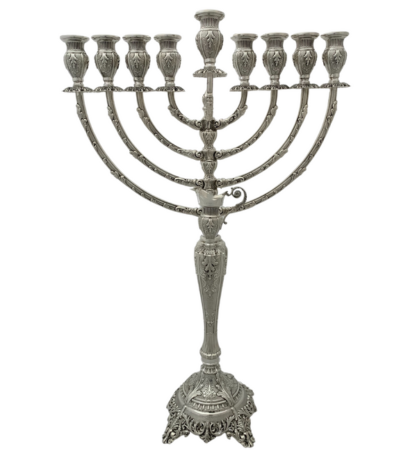 925 STERLING SILVER HANDMADE CHASED LEAF APPLIQUE ORNATE MATTE & SHINY MENORAH