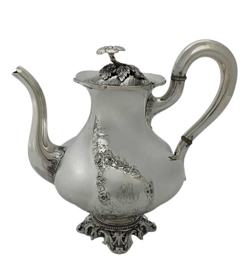 ANTIQUE ODIOT PARIS 925 STERLING SILVER HANDMADE FLORAL SLEEK MONOGRAM TEAPOT