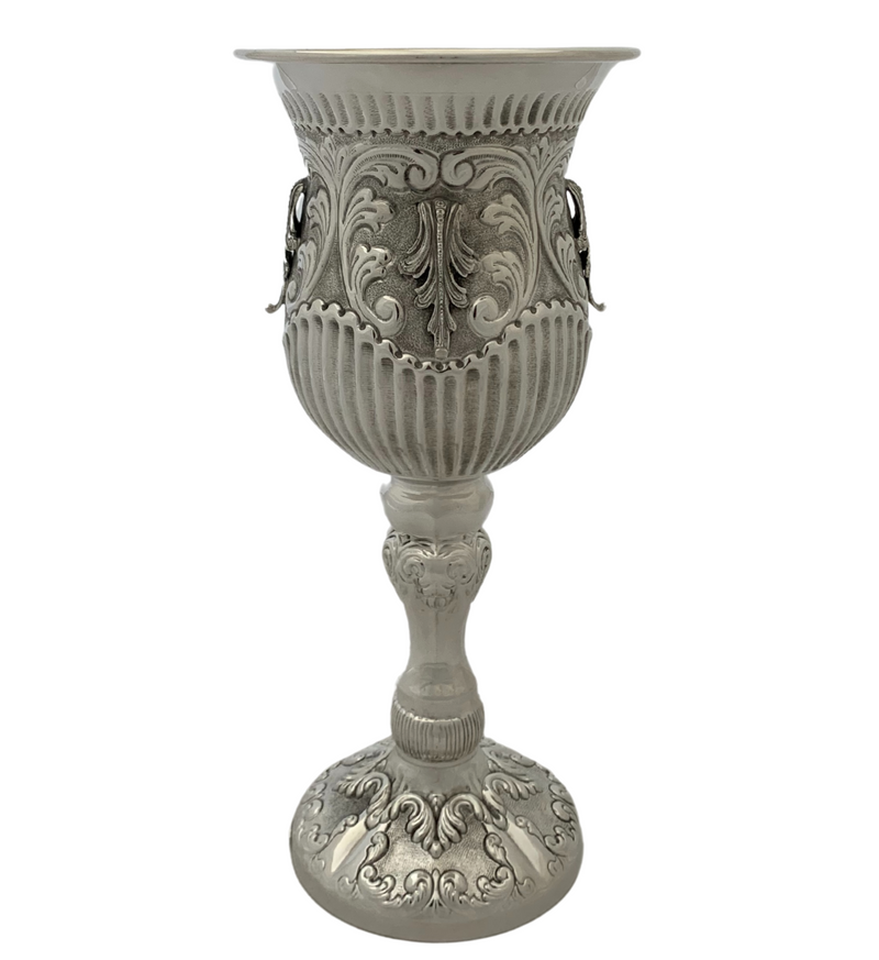 FINE 925 STERLING SILVER HANDMADE LEAF APPLIQUE STRIATED CHASED ELIYAHU CUP