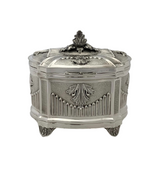FINE 925 STERLING SILVER HANDMADE LEAF APPLIQUE ORNATE STRIATED SQUARE ESROG BOX